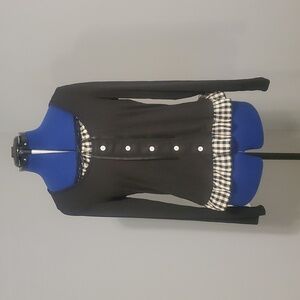 Black Long Sleeve Top with Plaid Trim